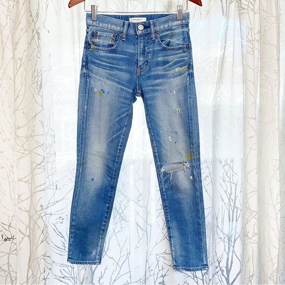 MOUSSY VINTAGE Dixie Distressed Skinny leg pain splatter Blue Jeans - Picture 5 of 15